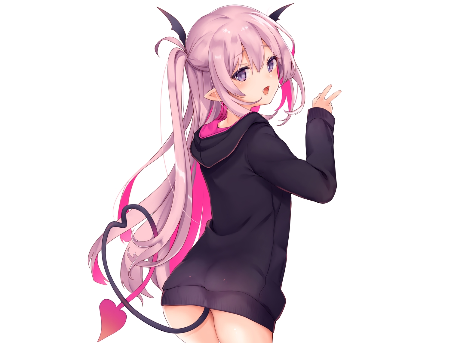 blush, demon, fang, hood, kedama_milk, loli, long_hair, original
