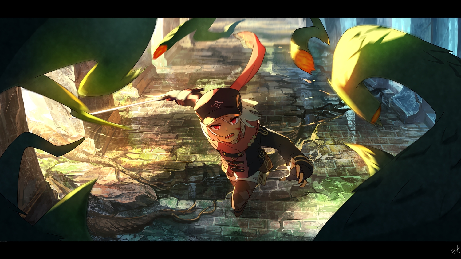 aliasing, original, ox_(baallore), ramina_(baallore), red_eyes, signed, sword, weapon