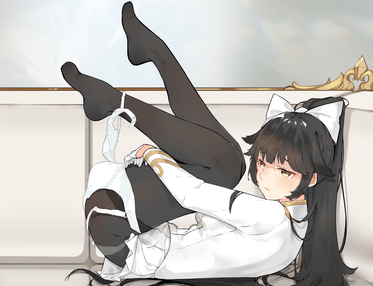 anthropomorphism, azur_lane, black_hair, bow, brown_eyes, gloves, long_hair, nello_(luminous_darkness)