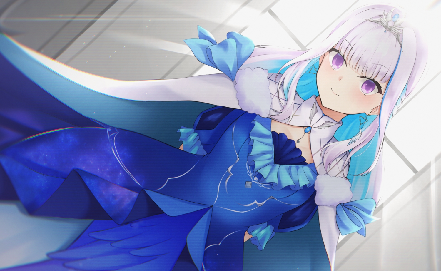 braids, cape, dress, lize_helesta, long_hair, necklace, nijisanji, purple_eyes
