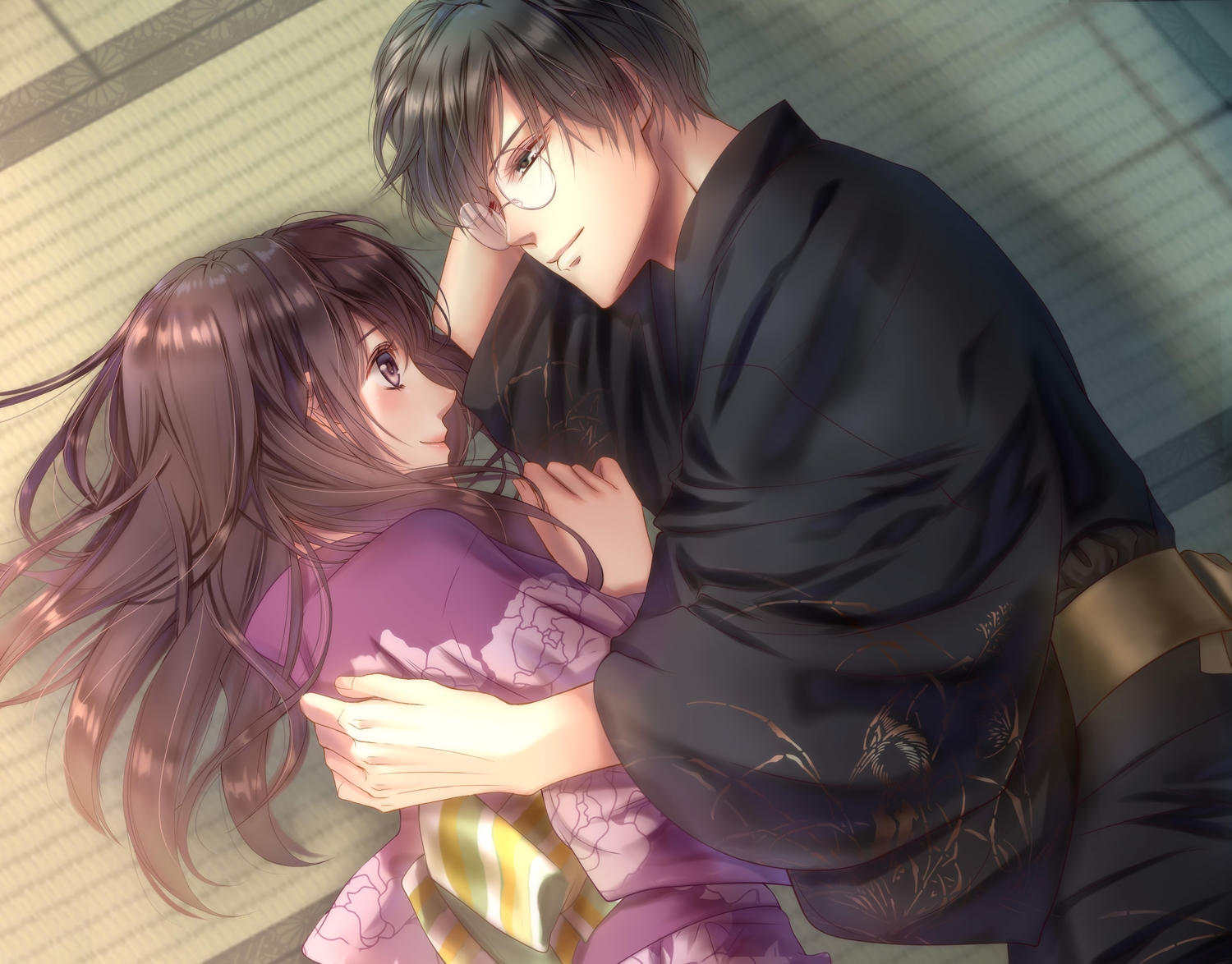 black_eyes, black_hair, glasses, izumi_(stardustalone), japanese_clothes, kimono, long_hair, male, original, renri_no_chigiri_wo_kimi_to_shiru, short_hair