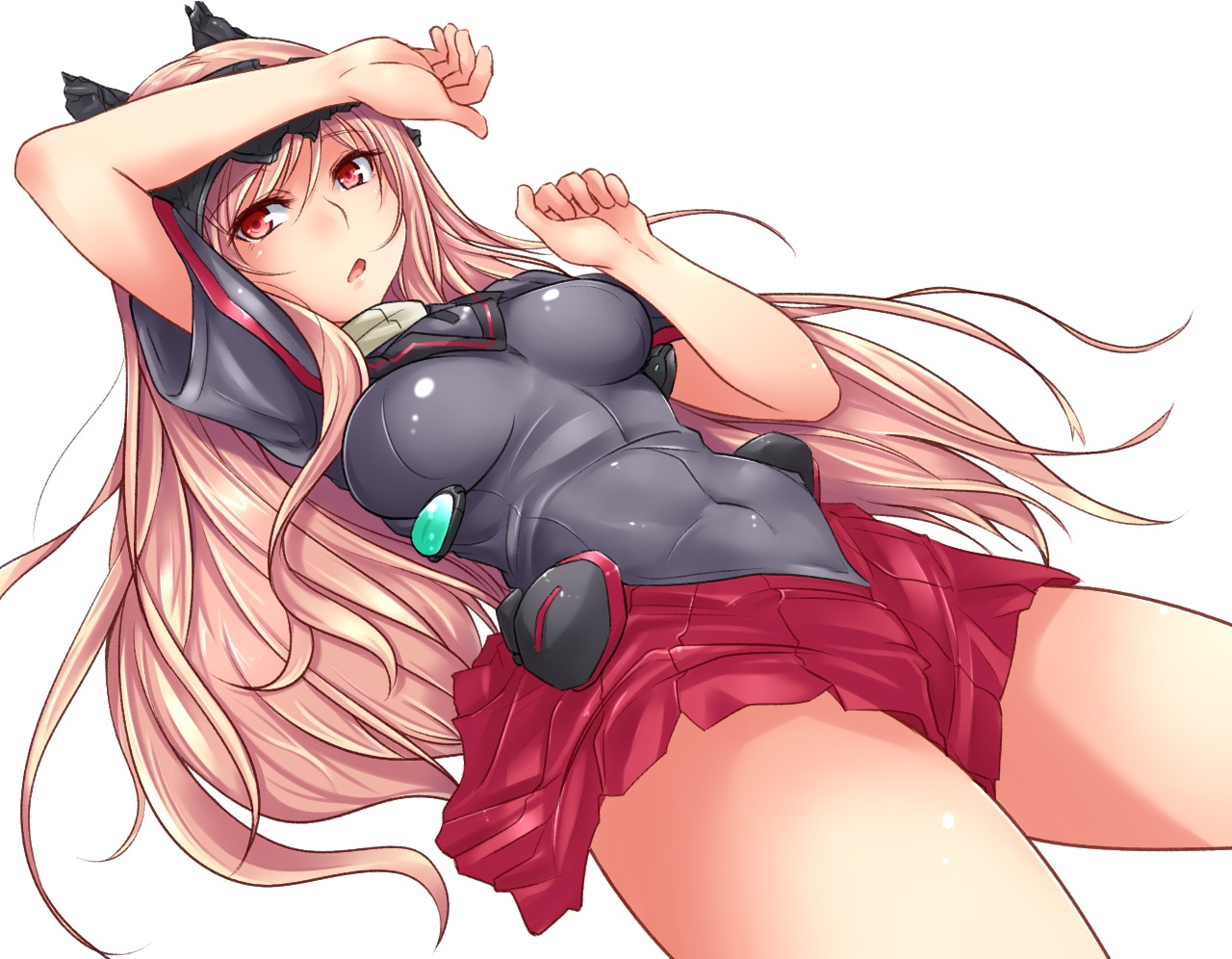 blonde_hair, darius, kitayama_miuki, long_hair, red_eyes, skirt, ti2, white