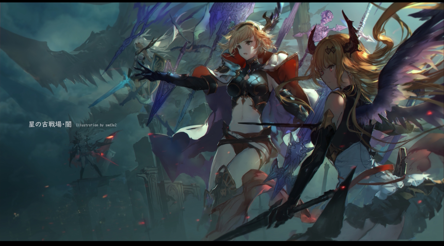 blonde_hair, dark_angel_olivia, djeeta_(granblue_fantasy), granblue_fantasy, group, jeanne_d'arc_(granblue_fantasy), long_hair, short_hair