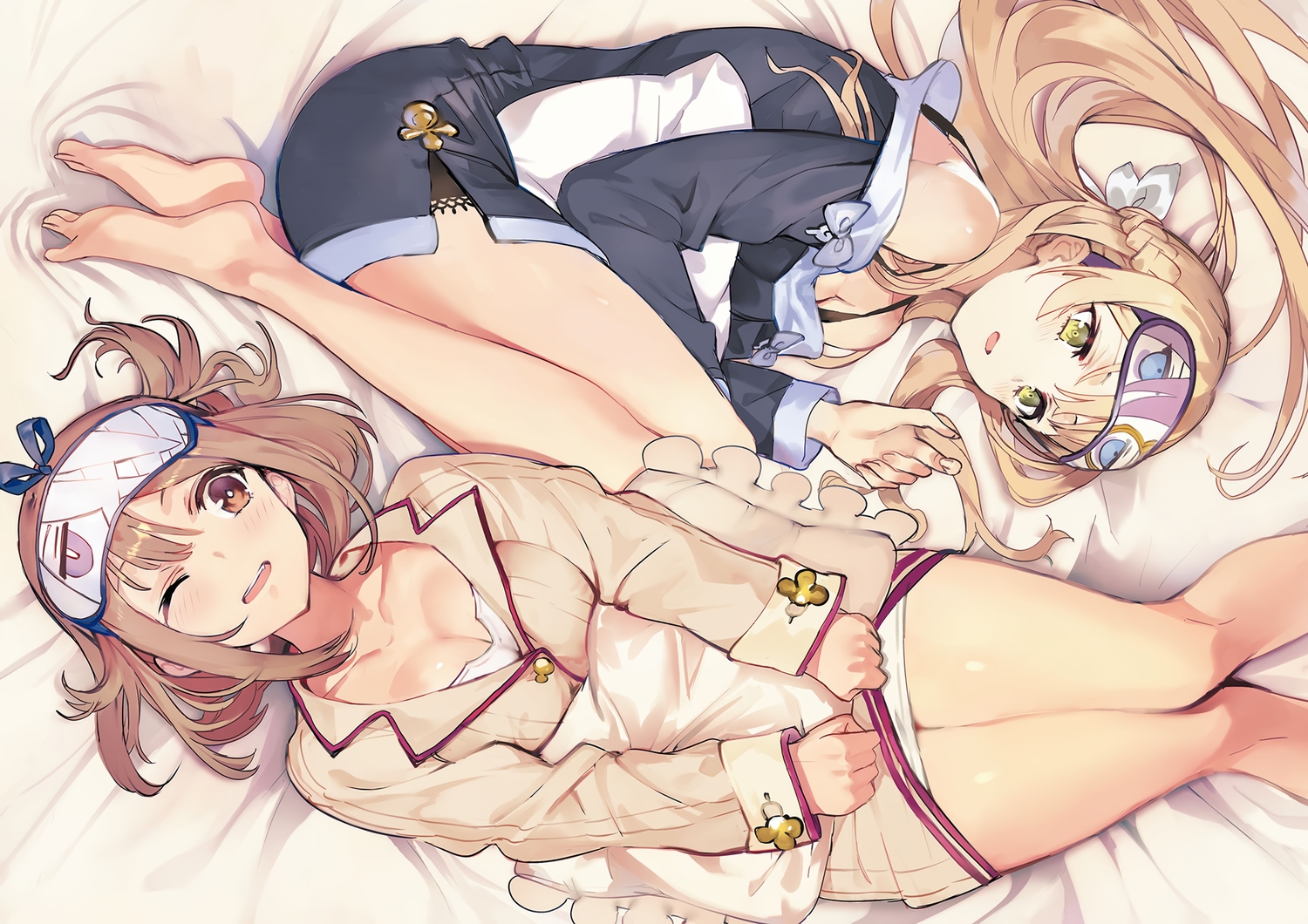 2girls, atelier, atelier_ryza, barefoot, braids, breasts, cleavage, klaudia_valentz