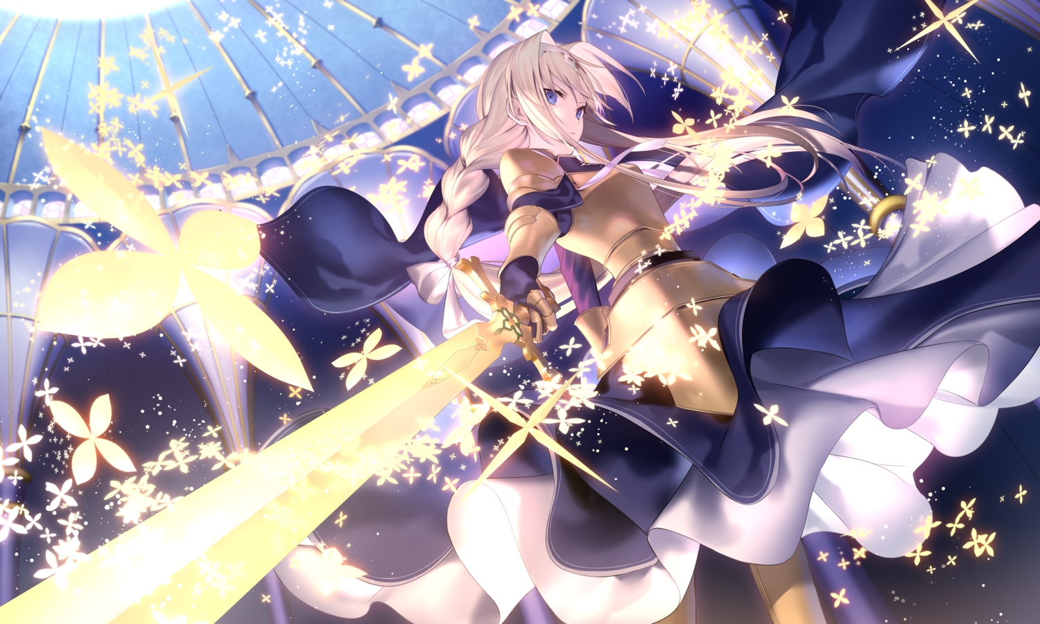 alice_zuberg, armor, braids, long_hair, mashima_saki_(mashimasa), ponytail, sword, sword_art_online