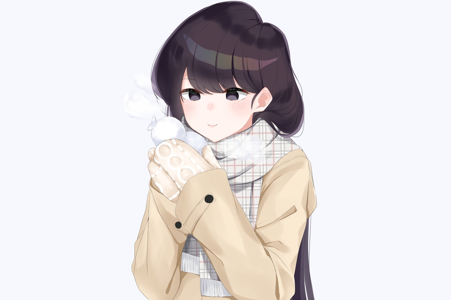 black_eyes, black_hair, gloves, hashiko_nowoto, komi-san_wa_komyushou_desu, komi_shouko, long_hair, scarf