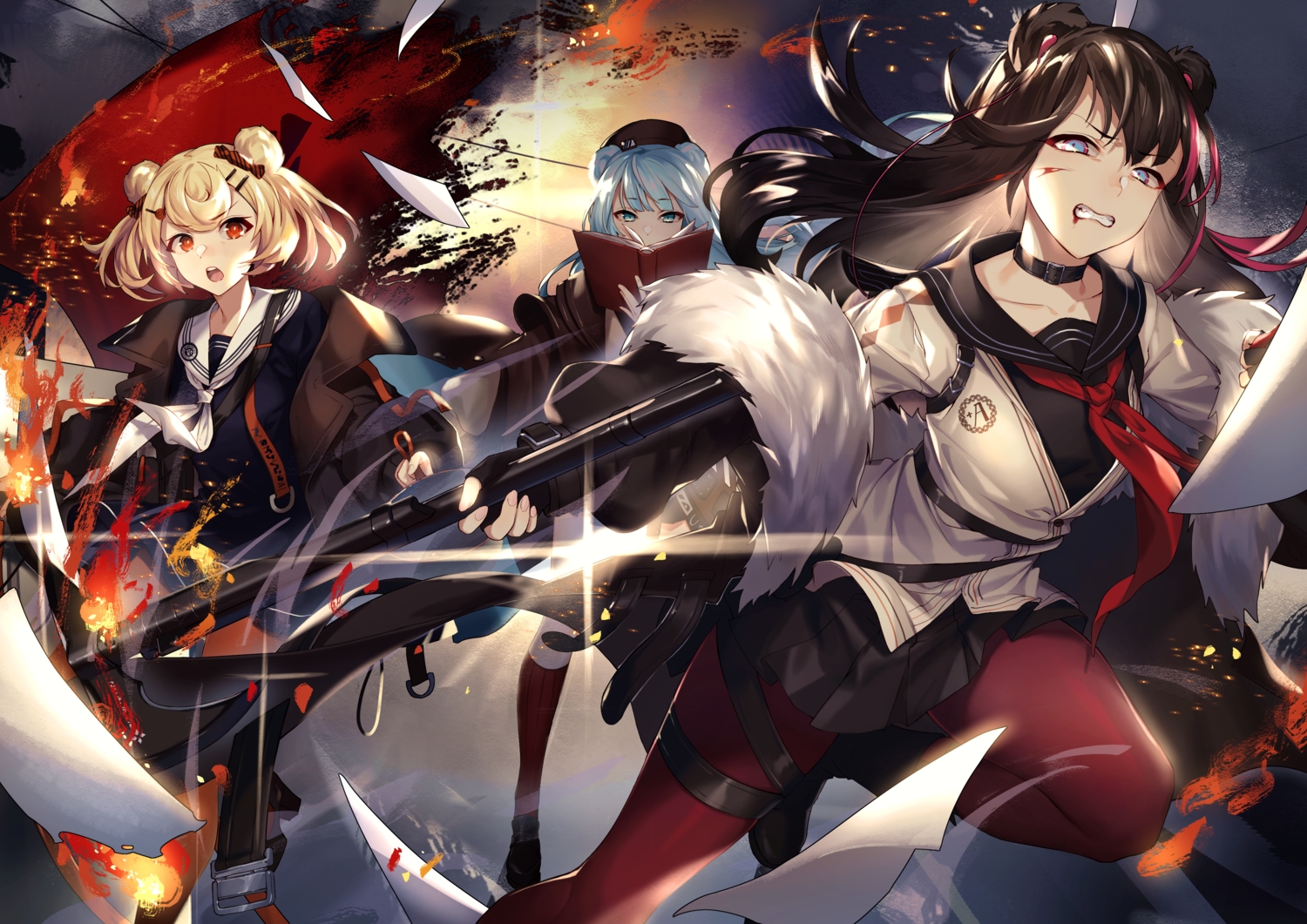 animal_ears, arknights, gummy_(arknights), gun, iiiroha, istina_(arknights), long_hair, pantyhose