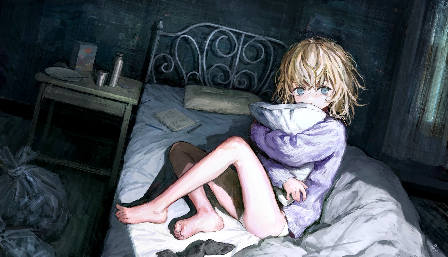 blonde_hair, blue_eyes, original, panties, short_hair, sho_(sho_lwlw), underwear