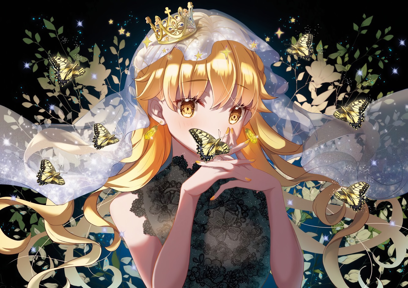 blonde_hair, butterfly, close, crown, headdress, ktmzlsy720, long_hair, original