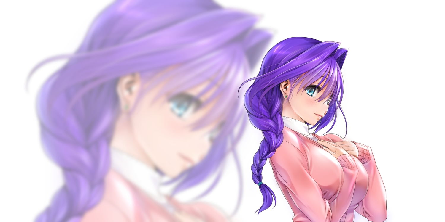 aqua_eyes, blush, braids, breast_hold, breasts, kanon, long_hair, minase_akiko