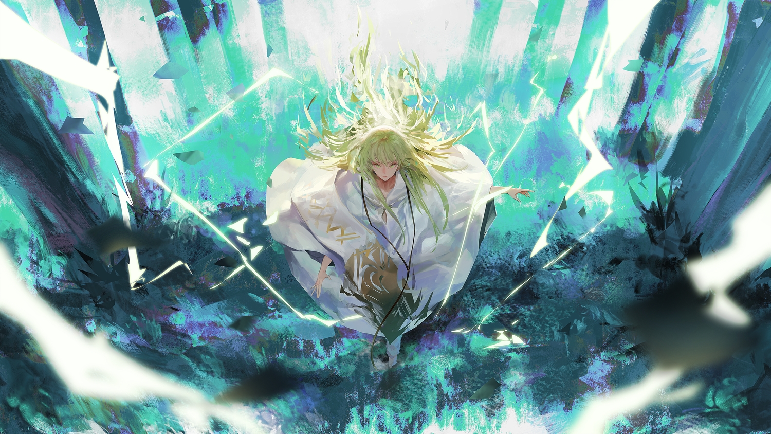 all_male, enkidu, fate/grand_order, fate_(series), green_eyes, green_hair, long_hair, male