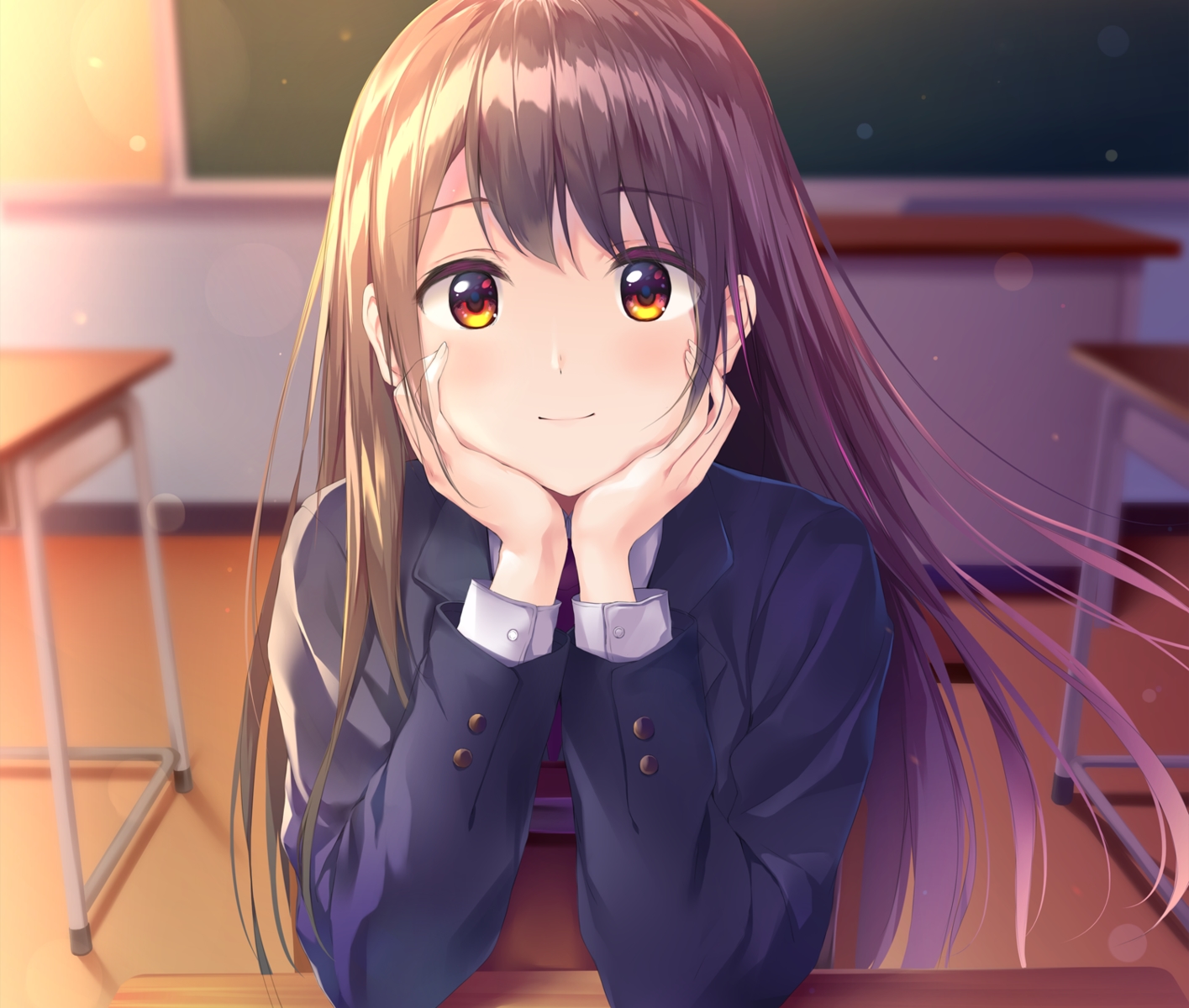 brown_hair, close, long_hair, original, pasdar, red_eyes, school_uniform