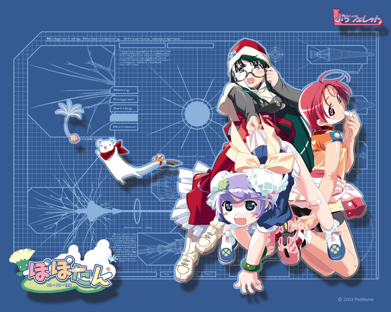 ai_(popotan), bandage, blue_eyes, fang, glasses, green_hair, mai, mii