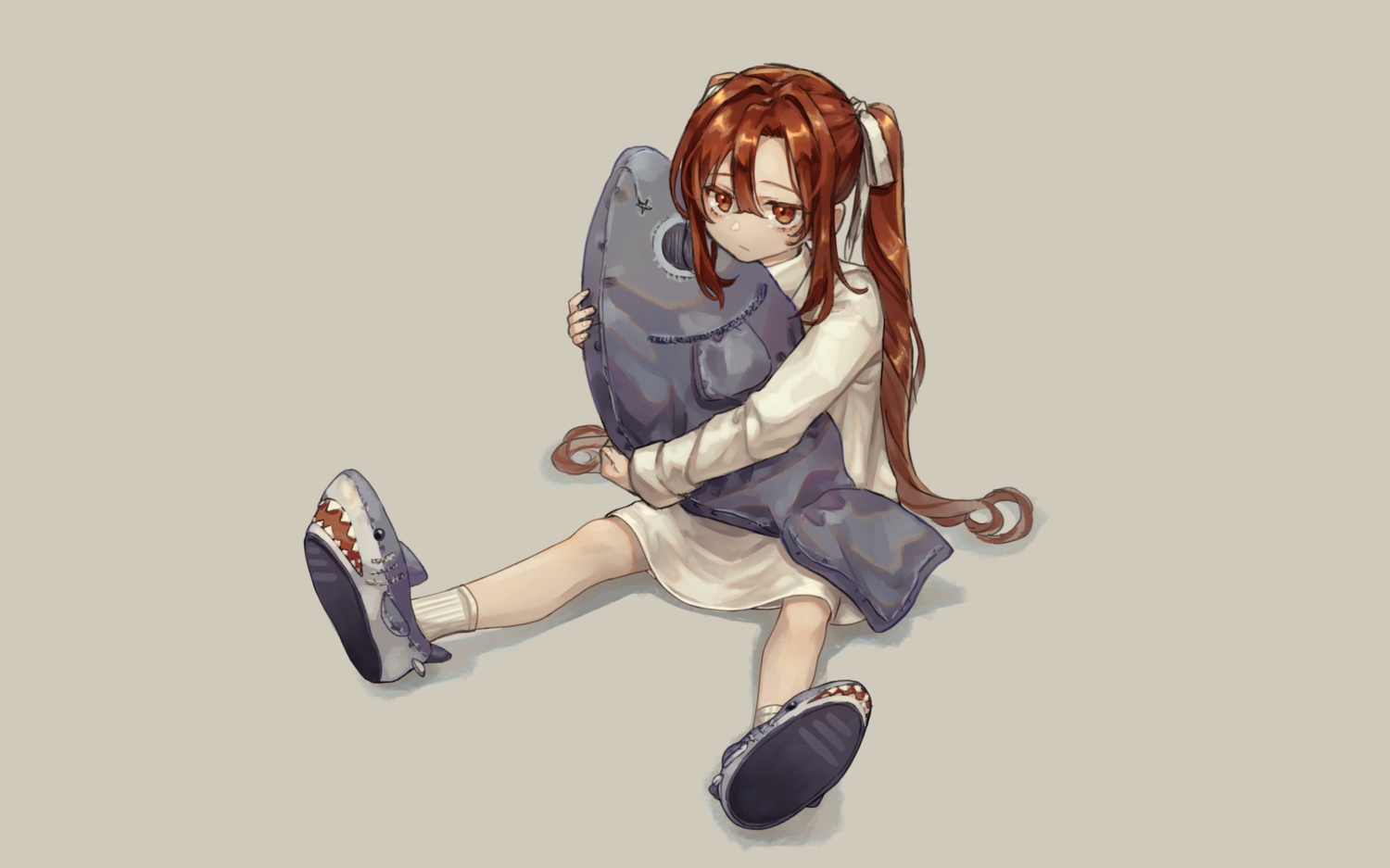 brown_eyes, brown_hair, gray, loli, long_hair, original, ribbons, saino