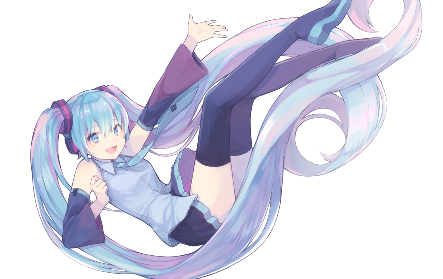 aqua_eyes, aqua_hair, boots, hatsune_miku, headphones, long_hair, saino, skirt