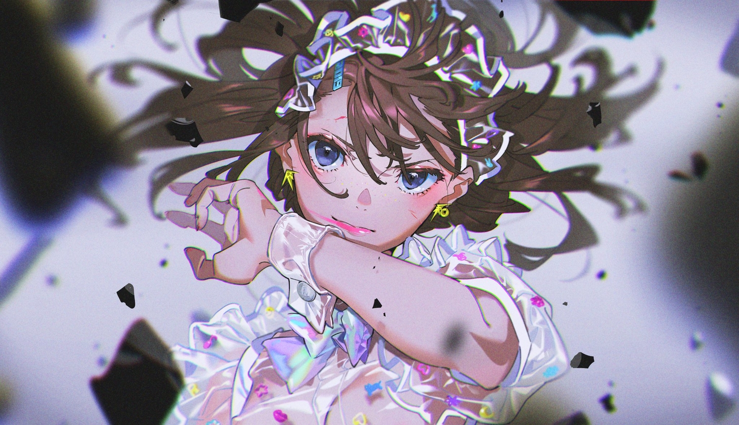black_eyes, brown_hair, close, long_hair, original, wristwear, yoneyama_mai
