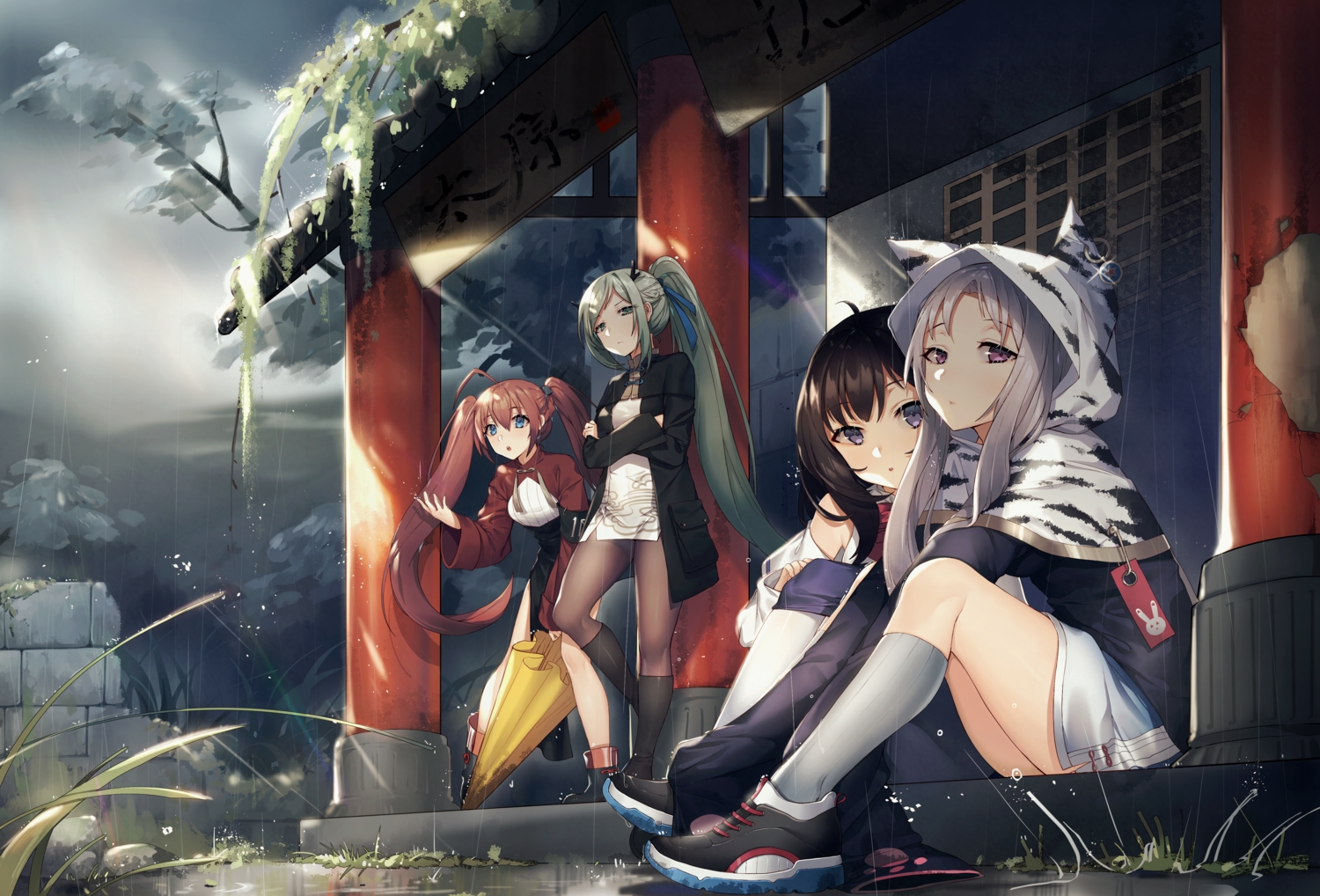 animal_ears, anshan_(azur_lane), anthropomorphism, azur_lane, blue_eyes, brown_hair, building, chang_chun_(azur_lane)