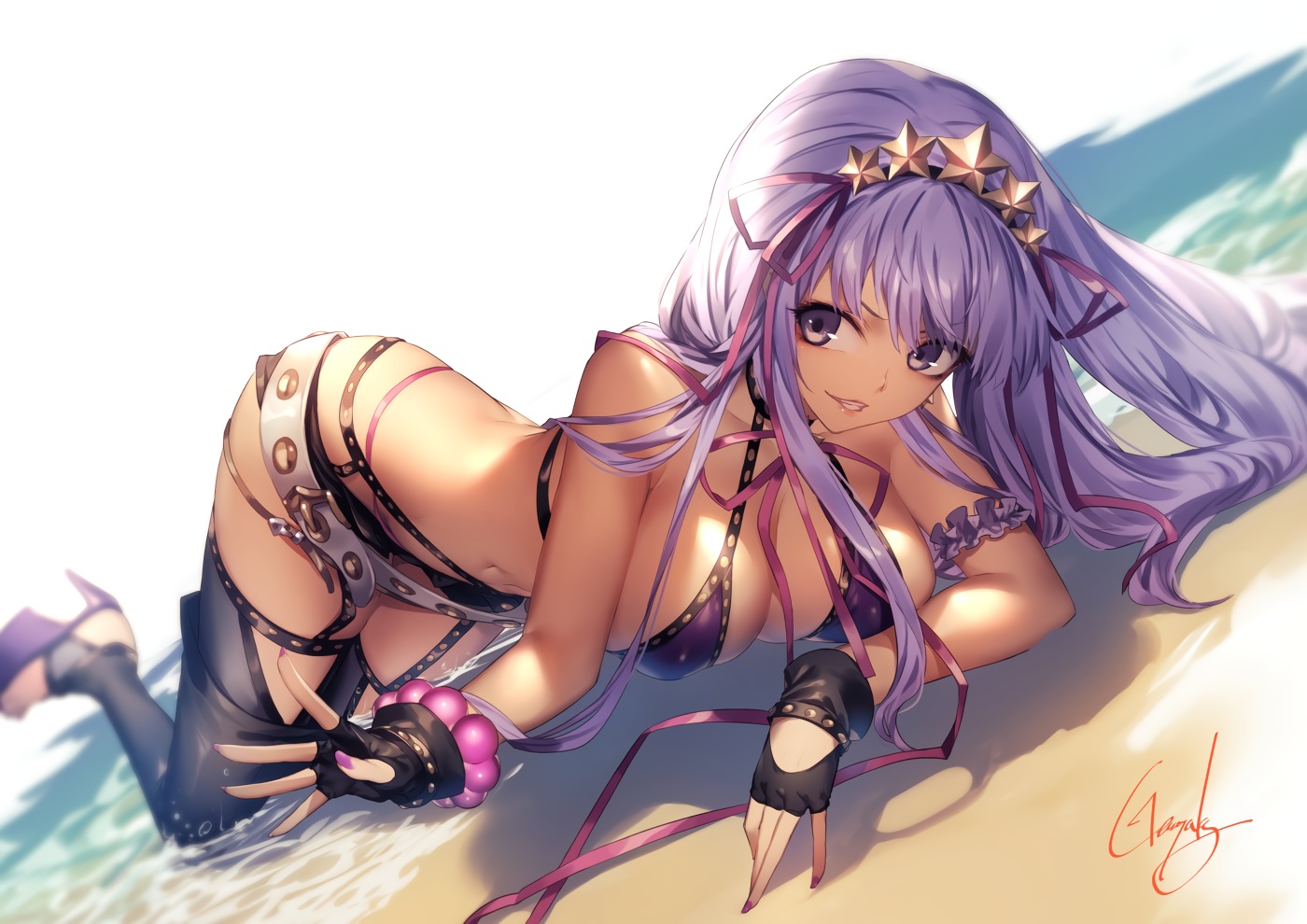 bb_(fate), beach, bikini, dark_skin, fate/extra, fate_(series), genyaky, gloves