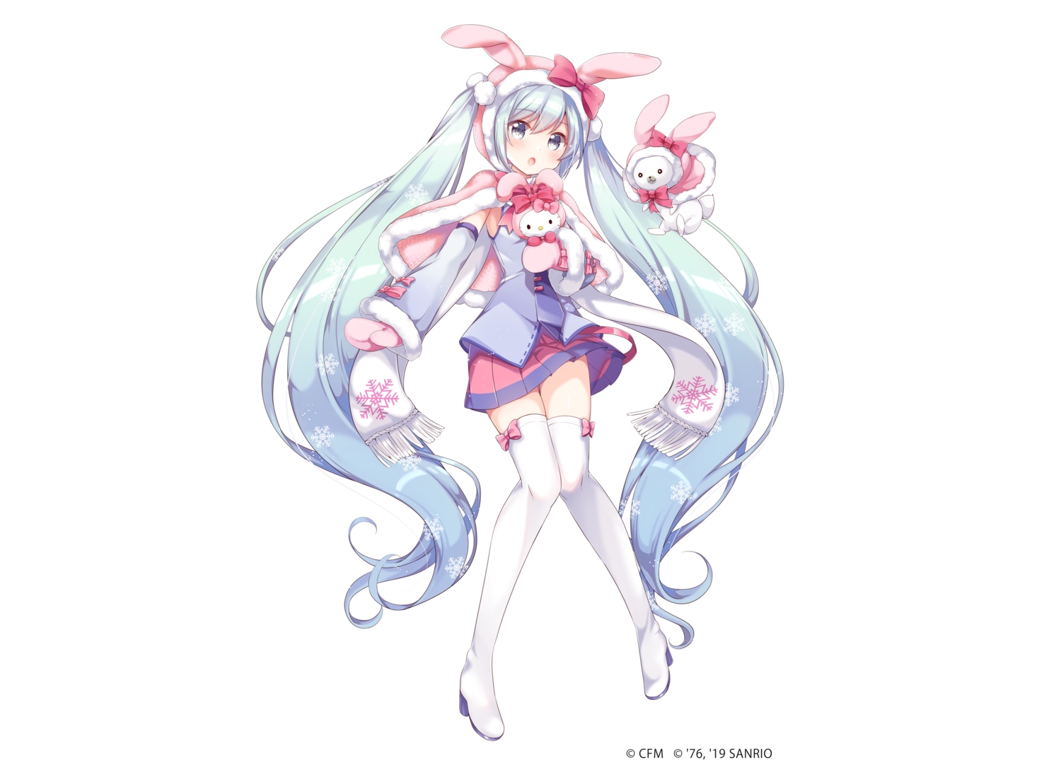 animal, animal_ears, aqua_eyes, aqua_hair, blush, boots, bow, bunny_ears
