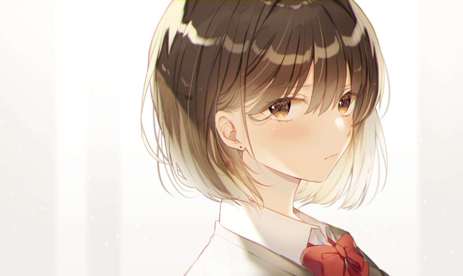 blush, bow, brown_eyes, brown_hair, close, hiiragi_souren, original, school_uniform