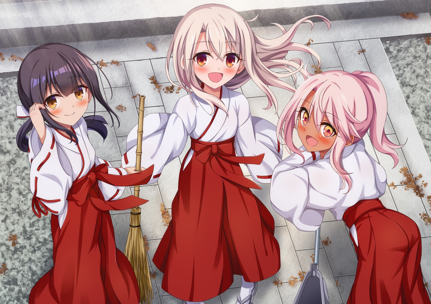 black_hair, blush, chloe_von_einzbern, dark_skin, fate/kaleid_liner_prisma_illya, fate_(series), illyasviel_von_einzbern, japanese_clothes
