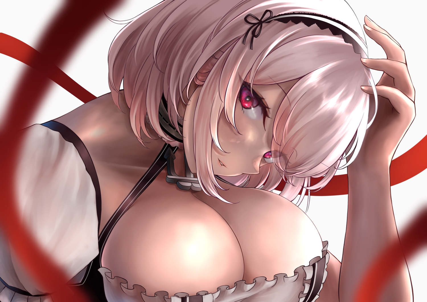 anthropomorphism, azur_lane, breasts, cleavage, close, headband, numaguro_(tomokun0808), red_eyes