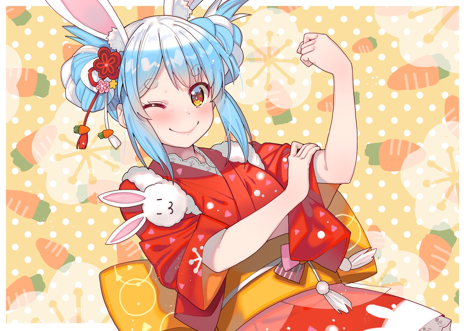 animal_ears, aqua_hair, blush, bunny_ears, bunnygirl, hololive, japanese_clothes, kimono