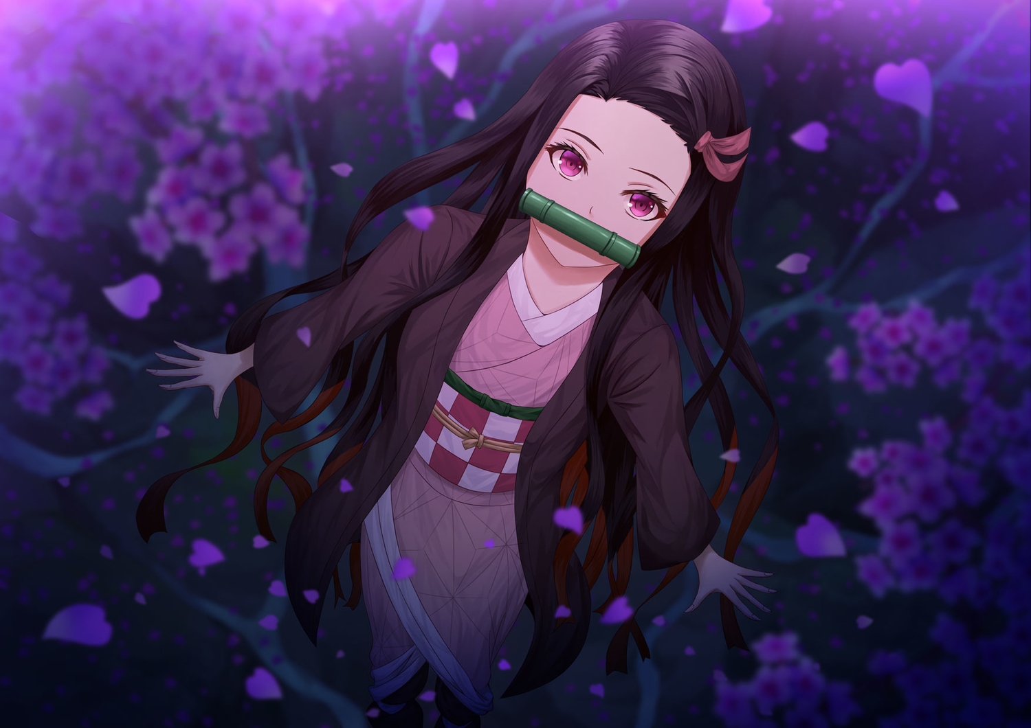 black_hair, fujifuji924, gag, japanese_clothes, kamado_nezuko, kimetsu_no_yaiba, pink_eyes