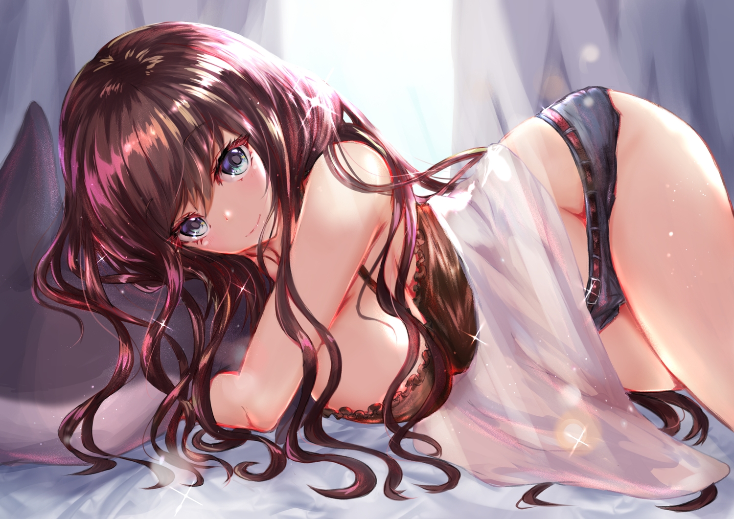 bed, habu_rin, ichinose_shiki, idolmaster, idolmaster_cinderella_girls, long_hair, shorts
