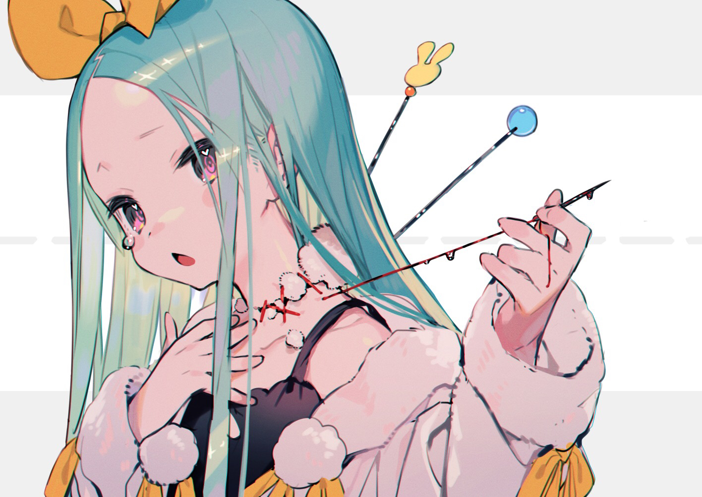 aqua_hair, bukurote, close, flat_chest, headband, long_hair, original, purple_eyes