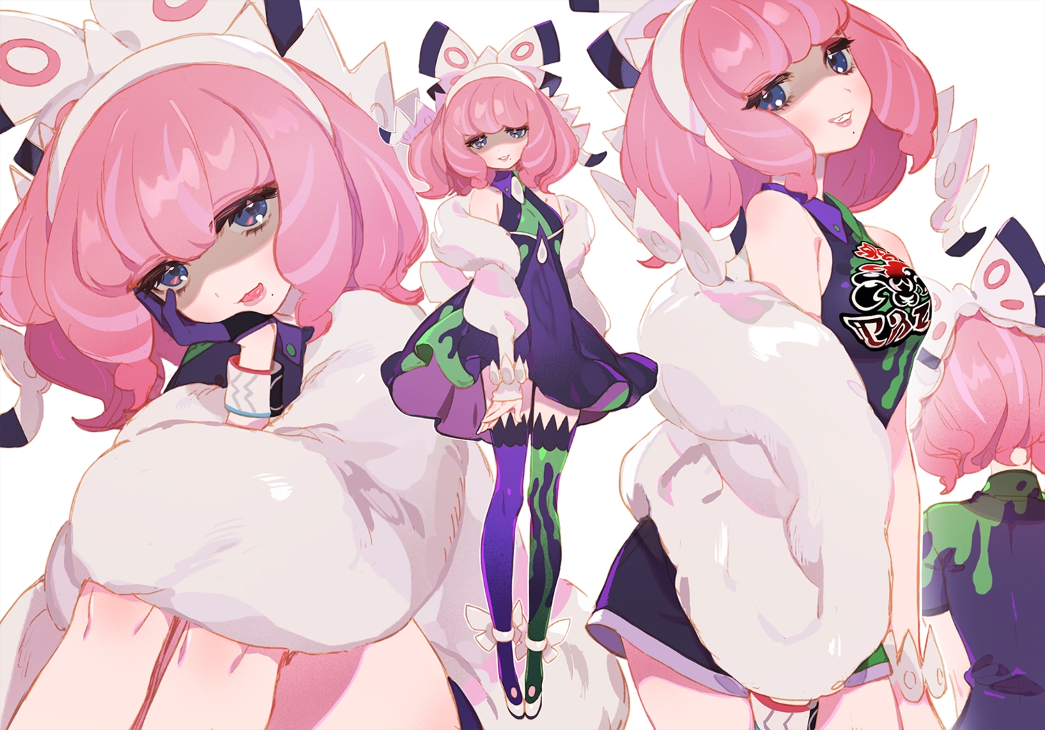 blue_eyes, dress, gwayo, headband, klara_(pokemon), pink_hair, pokemon, short_hair, thighhighs