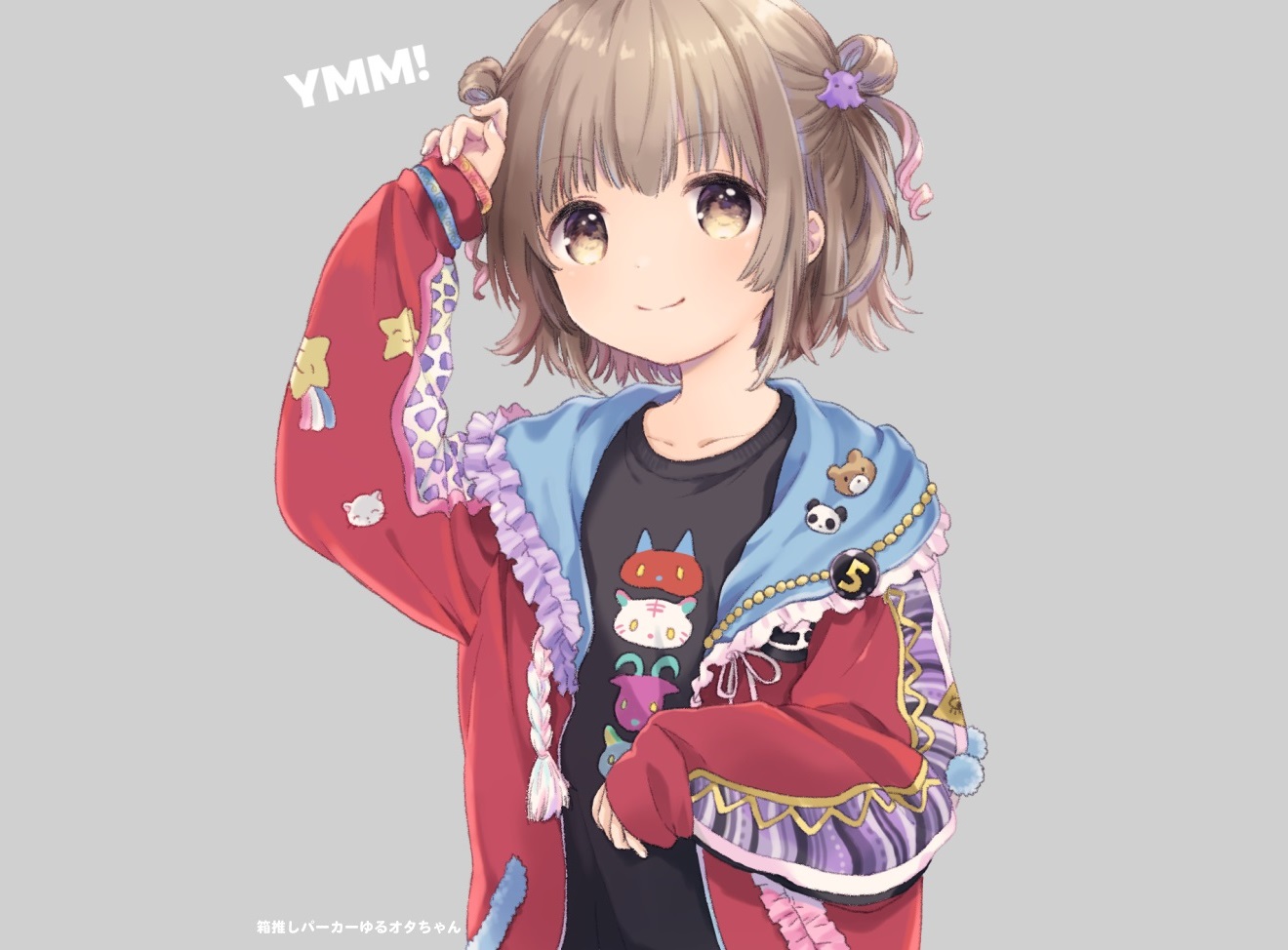 brown_eyes, brown_hair, cropped, gray, hood, konayama_kata, loli, original