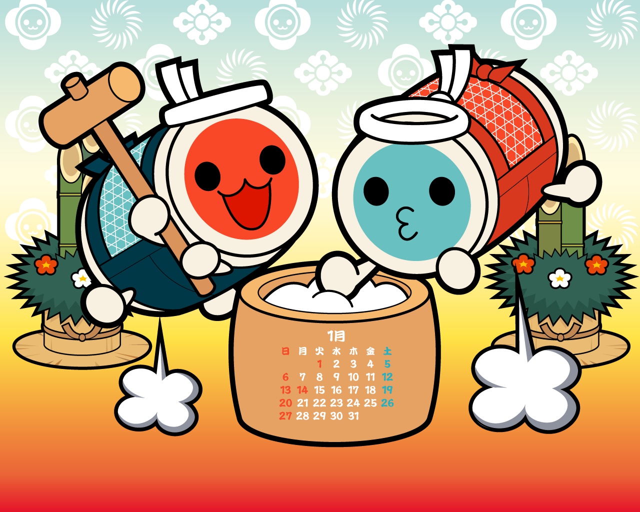 calendar, taiko_no_tatsujin, vector, wada_don, wada_katsu