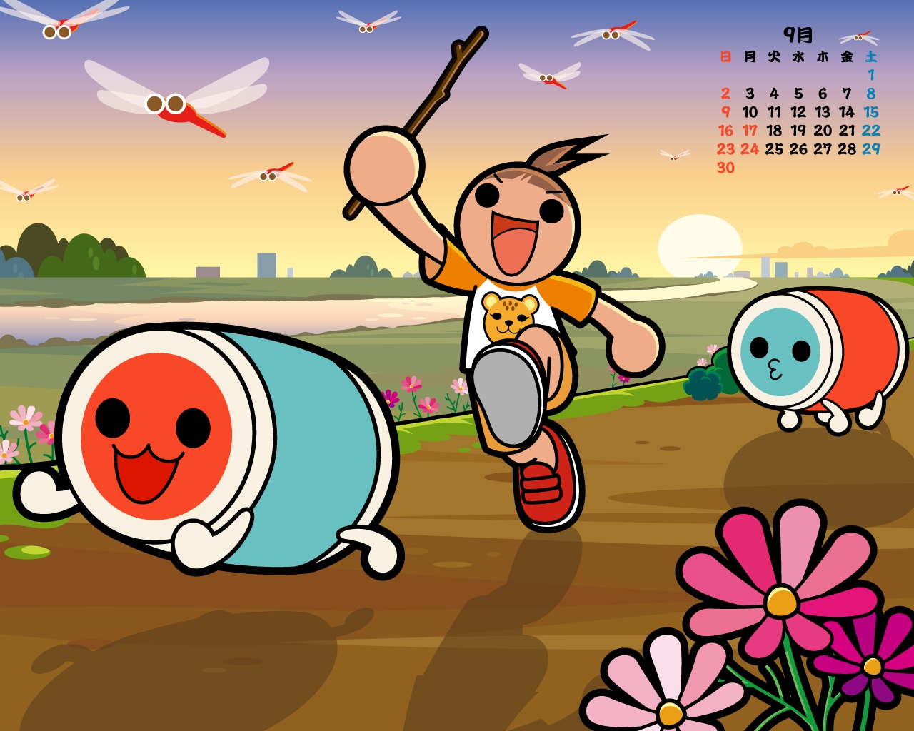 calendar, taiko_no_tatsujin, vector, wada_don, wada_katsu