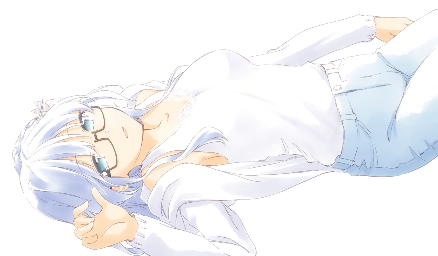 22/7, blue_eyes, blue_hair, glasses, hood, long_hair, maruyama_akane, natsushi, polychromatic, sketch