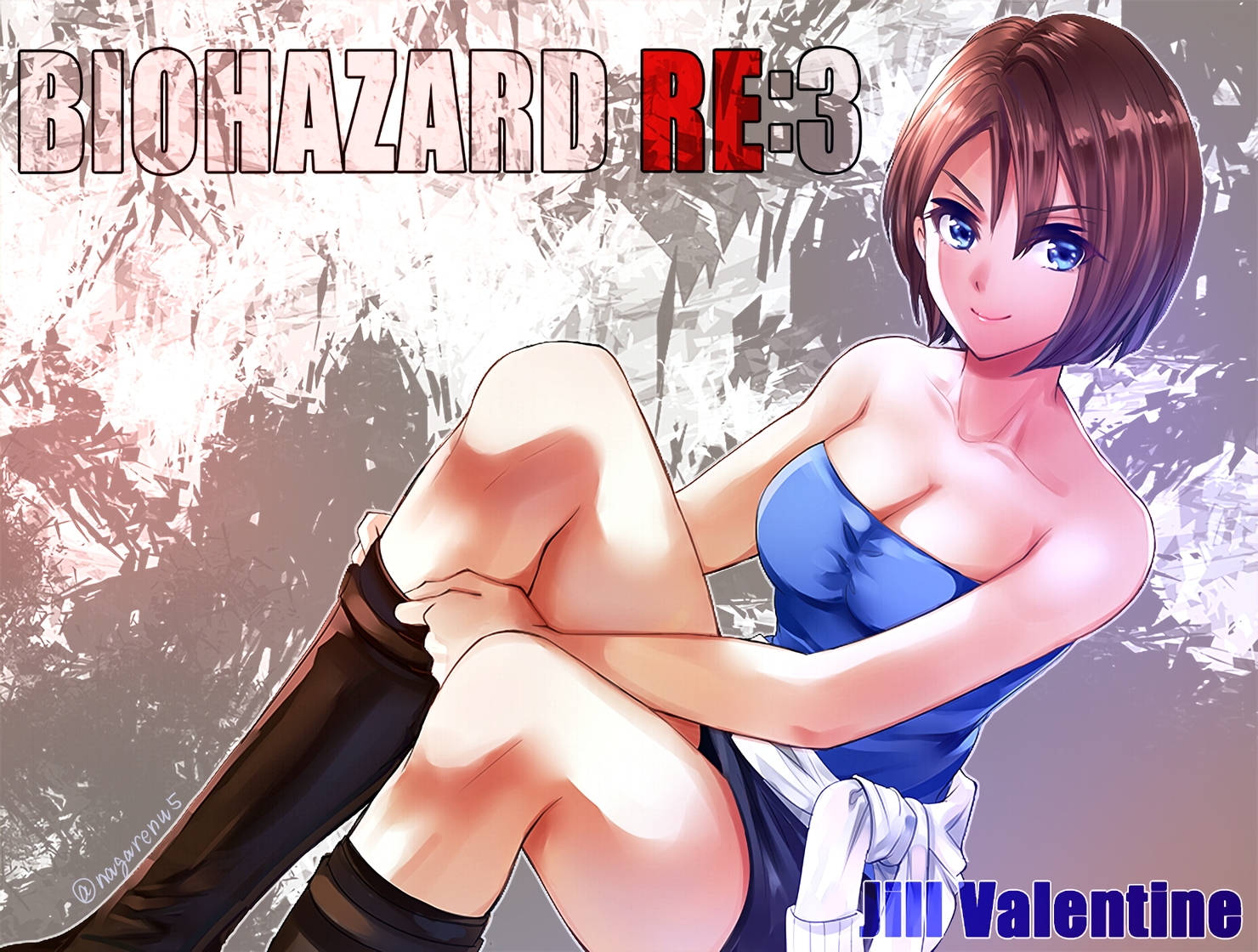 blue_eyes, boots, breasts, brown_hair, cleavage, jill_valentine, nagare, resident_evil
