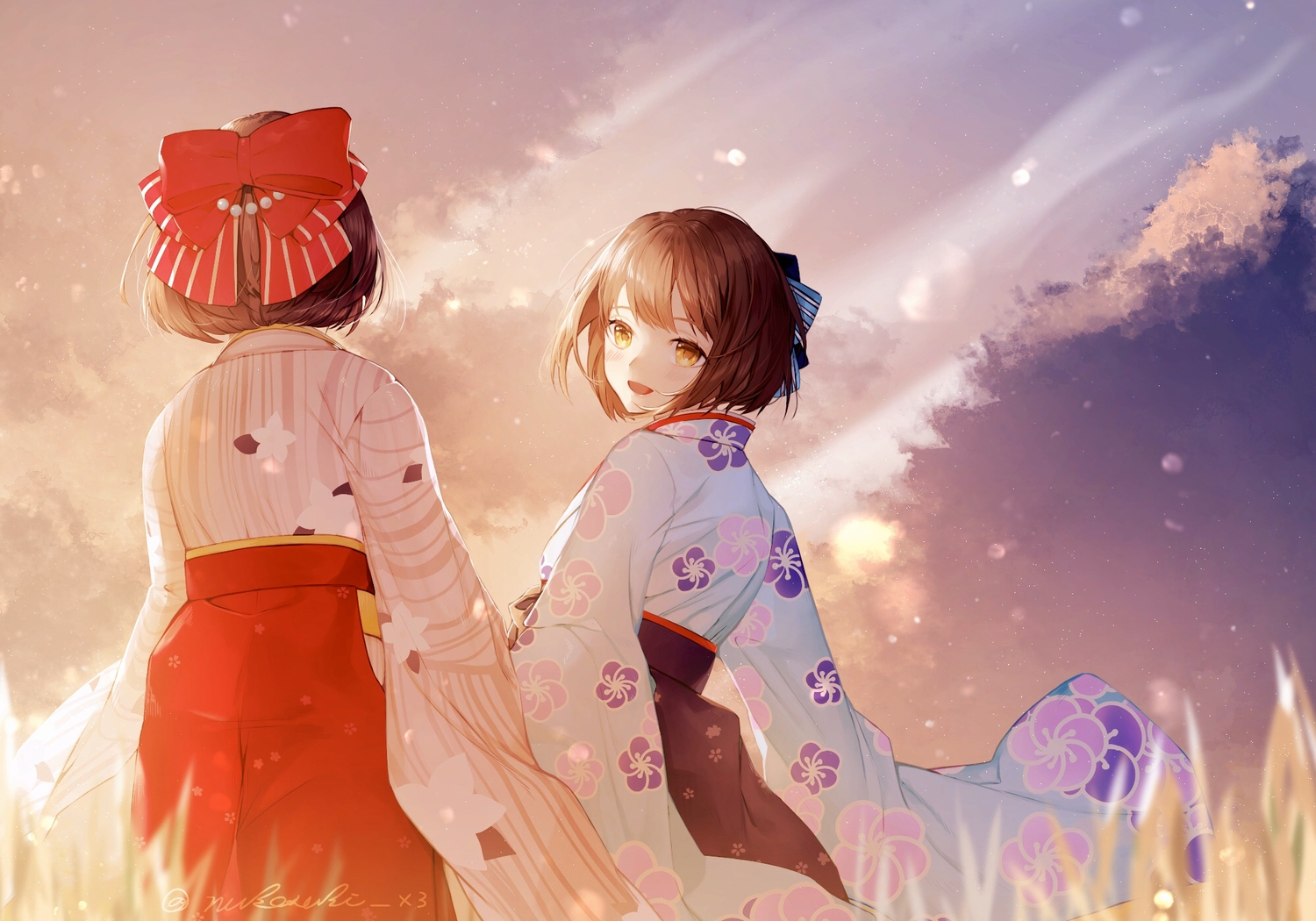 2girls, brown_eyes, brown_hair, idolmaster, idolmaster_cinderella_girls, japanese_clothes, kimono, koyo_akio