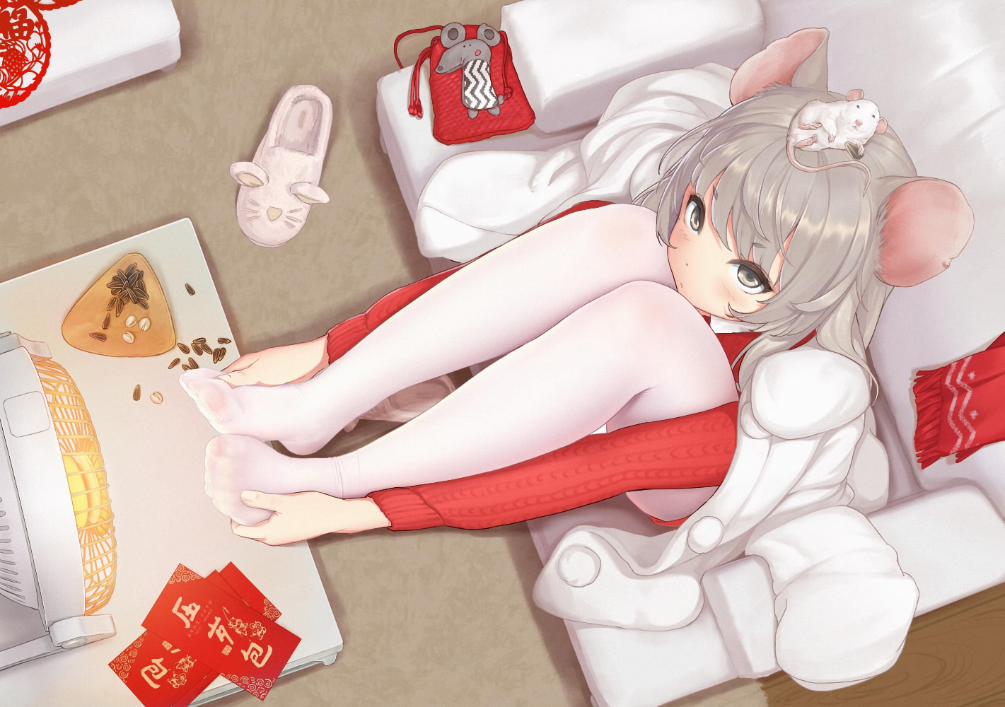 animal, animal_ears, gray_eyes, gray_hair, jpeg_artifacts, maou_renjishi, mouse, mousegirl