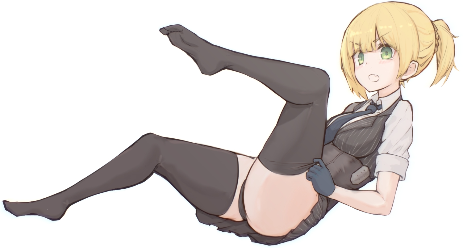 anthropomorphism, blonde_hair, fang, girls_frontline, gloves, green_eyes, hiepita97, panties