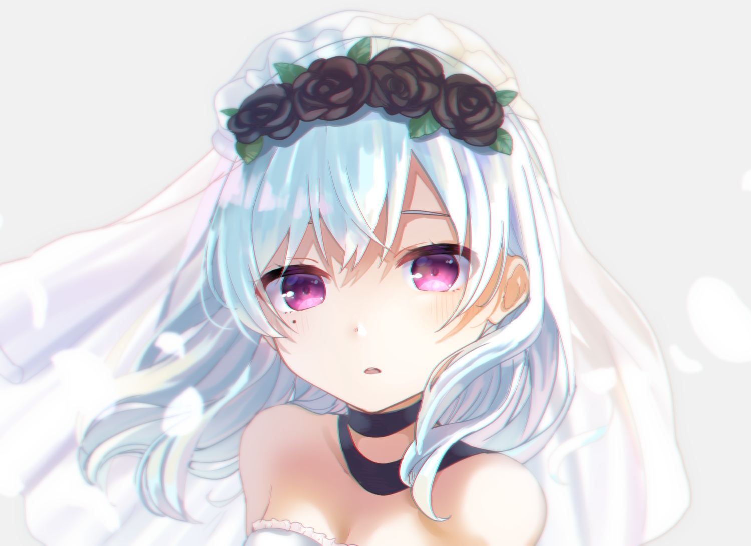 blue_hair, close, fuyu_(xxfylia), headdress, kaifu_naru, purple_eyes, short_hair, station_memories, wedding_attire
