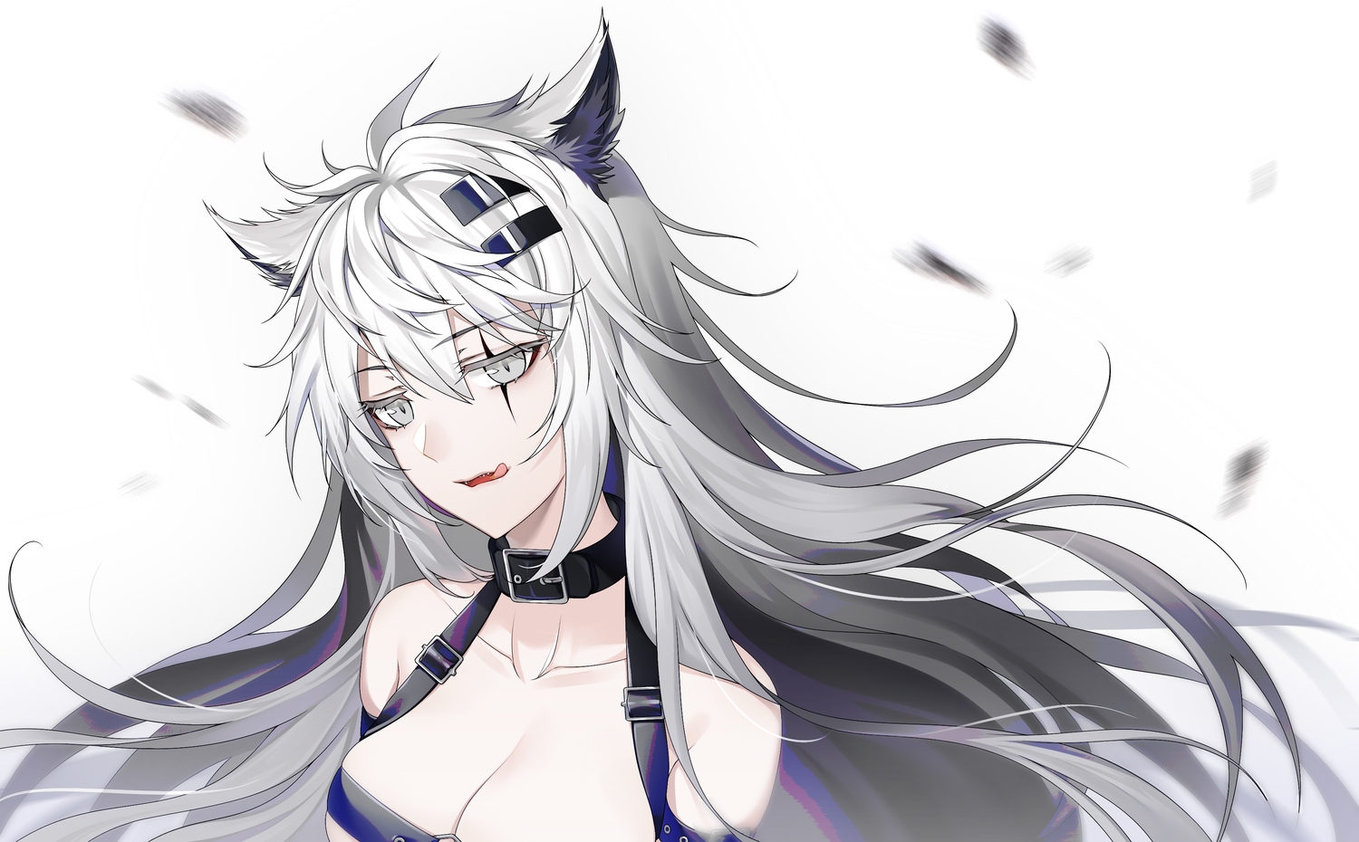 aliasing, animal_ears, arknights, breasts, canegouzi, choker, cleavage, fang