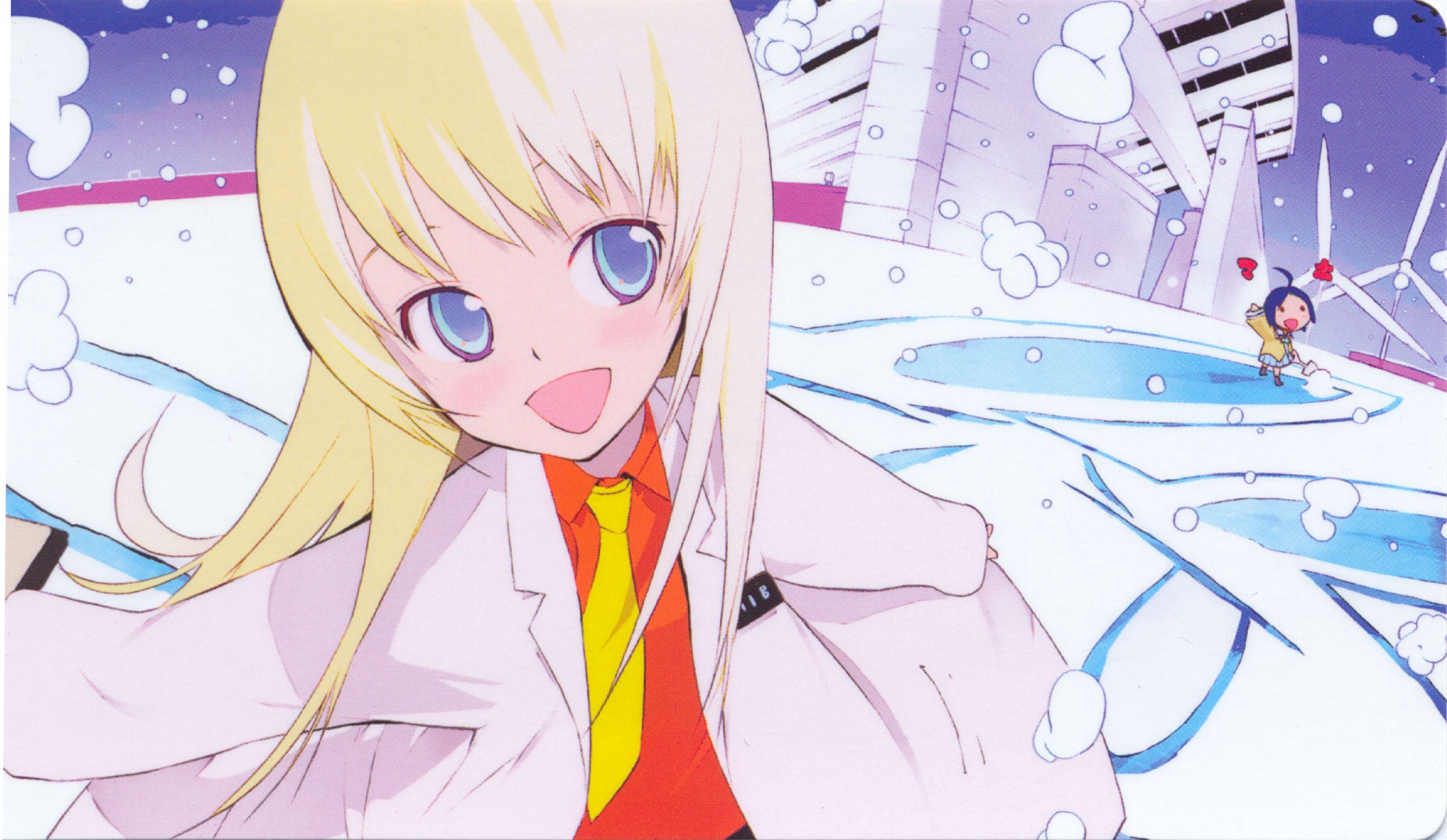 blonde_hair, blue_eyes, building, katagiri_himeko, long_hair, okama, pani_poni_dash, rebecca_miyamoto