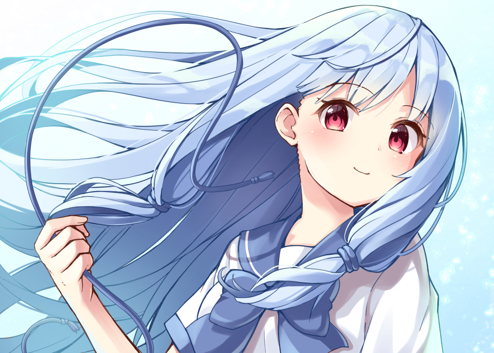 blue_hair, blush, bow, close, gradient, kotonoha_aoi, long_hair, ominaeshi
