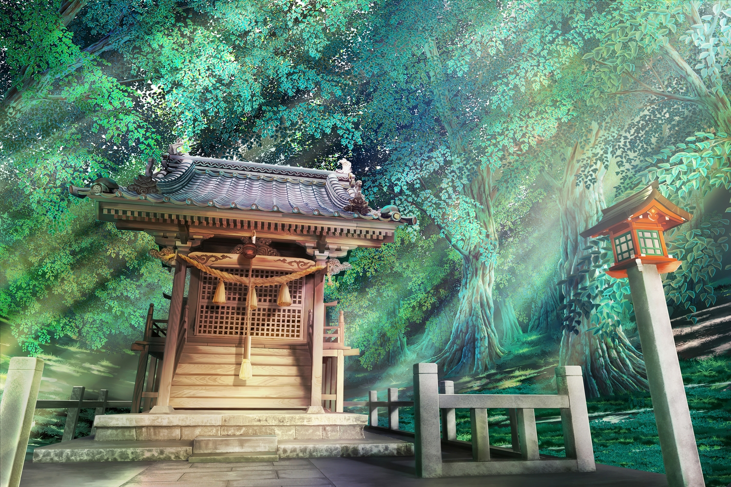 forest, grass, hankachi_(okayama012), original, shrine, tree