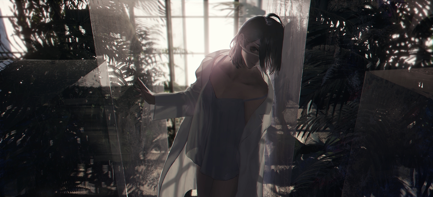 black_eyes, black_hair, eyepatch, original, short_hair, sumiobunnya