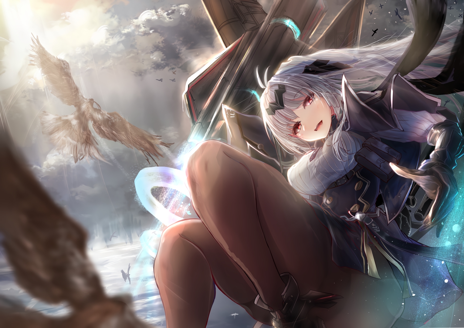 aliasing, anthropomorphism, ash_arms, lockheed_sr-71_(ash_arms), long_hair, pantyhose, red_eyes, takei_(jamfusion), white_hair