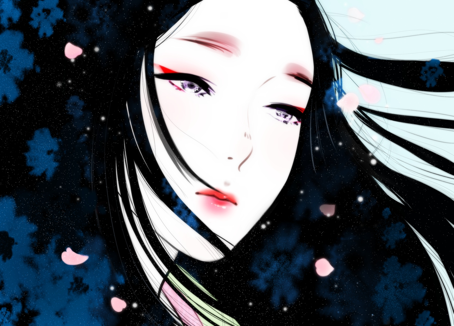 black_hair, chibigou, close, long_hair, original, purple_eyes, stars
