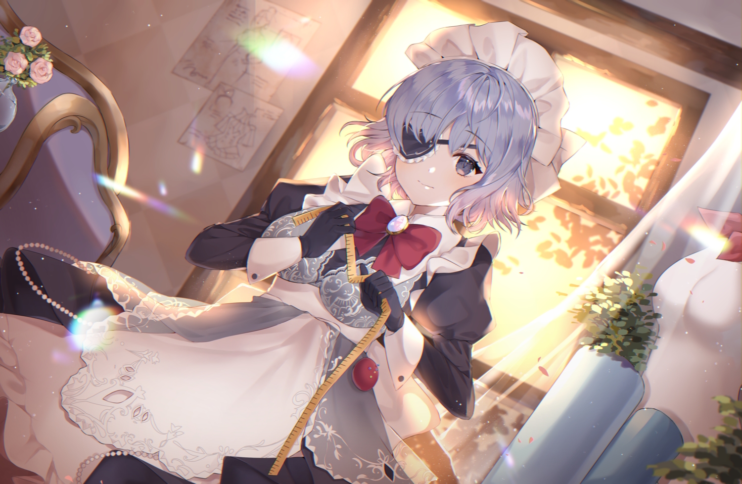 dress, dungeon_and_fighter, eyepatch, maid, poho, short_hair