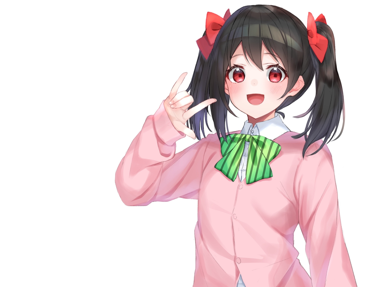 black_hair, blush, bow, close, hashiko_nowoto, love_live!_school_idol_project, red_eyes, school_uniform