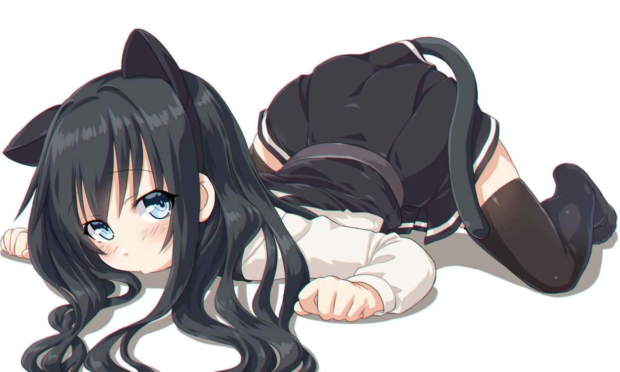 animal_ears, anthropomorphism, aqua_eyes, asashio_(kancolle), black_hair, blush, catgirl, dd_(ijigendd)